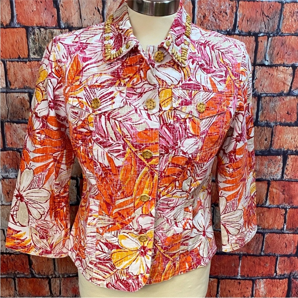 Ruby Rd Tropical Print Beaded Jacket - image 1